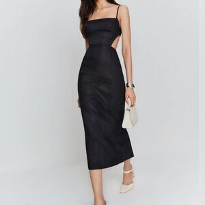 Reformation Asher Linen Dress Black - Size 4
